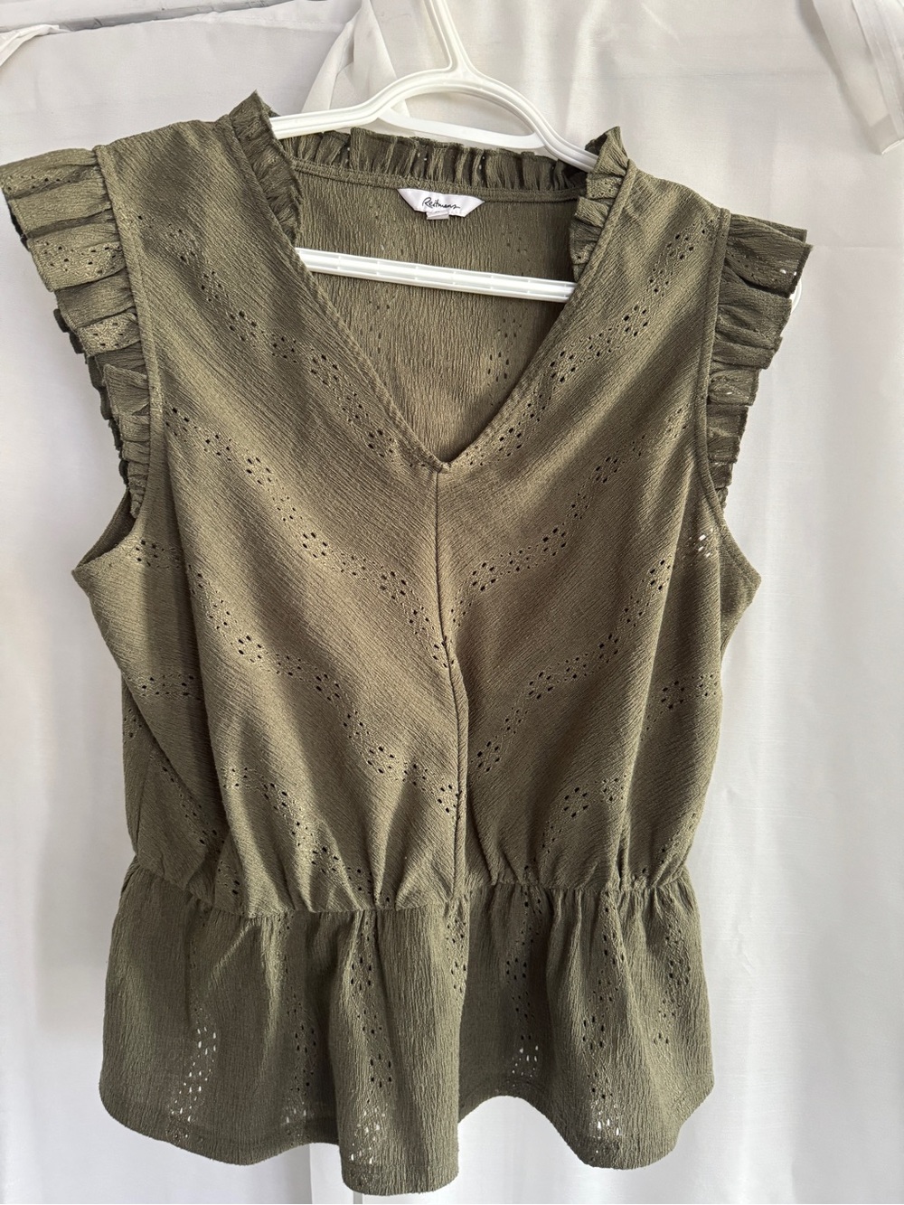 Reitmans Olive Green Eyelet Ruffle Top
